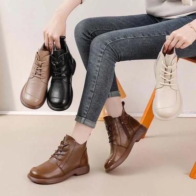 Scarpe Invernali in Vera Pelle Donna Stivaletti Caldi Peluche Retro Piatte Pelle di Mucca Stivali da Neve Donna Taglia Grande 41 DX622