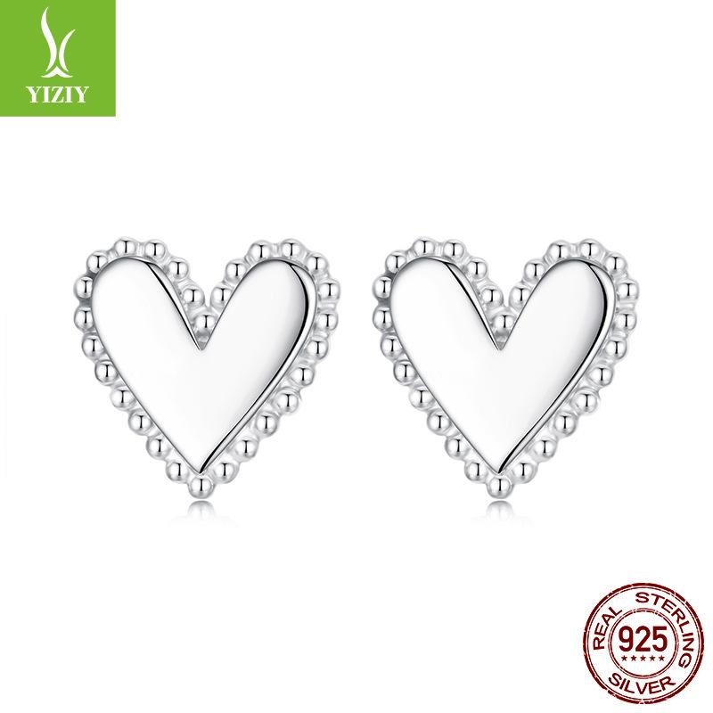 Mini Lace Love Plain Silver Stud Earrings Simple Versatile S925 Sterling Silver Delicate Heart Stud Earrings