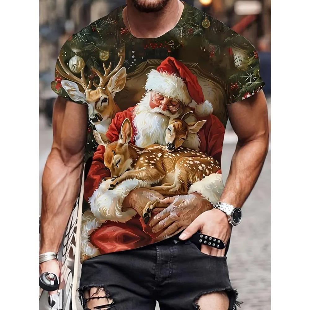 

Мужская рождественская футболка с коротким рукавом, модная для вечеринок, с круглым вырезом, повседневный свободный и дышащий пуловер 2XL