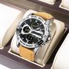 Quartz 5 ATM Water Luminous Genuine Leather Dual Large Suitable for Job Gift Men's Watch, Analog-Digital Watch, Resistant, Hands, Strap,