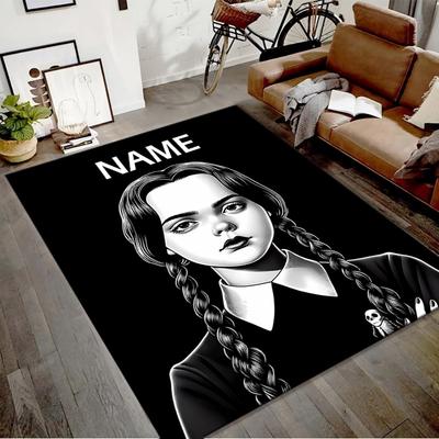 Custom Addams Family Wednesday Mat Personalized Name, Polyester Washable Indoor Entryway Rug, Gift for Christmas, Easter, Thanksgiving Day