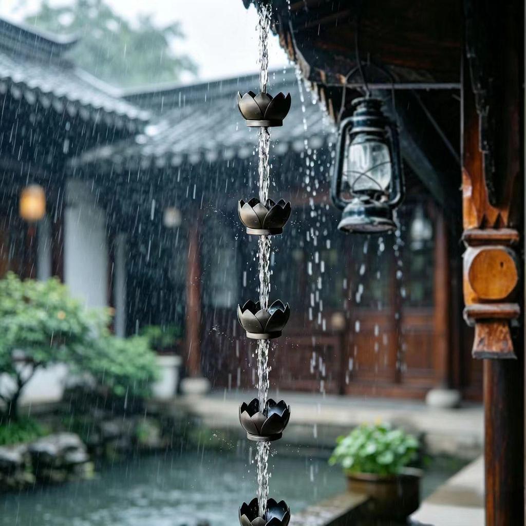 Lotus Garden Gutter Rain Chain - Courtyard Drainage & Water Guide
