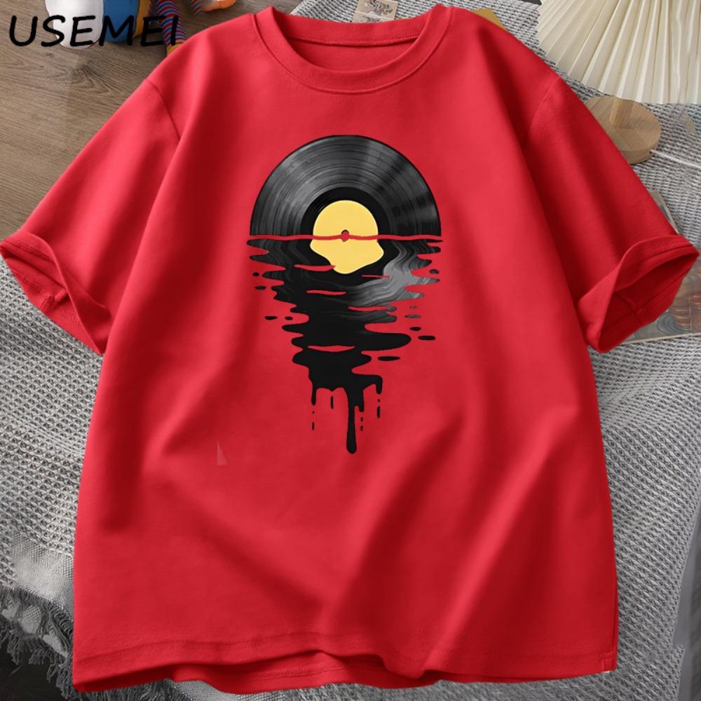 Record T Shirt Vinyl Cool Sunset Retro Music Lover DJ Music Teacher Cotton Short Sleeved Summer