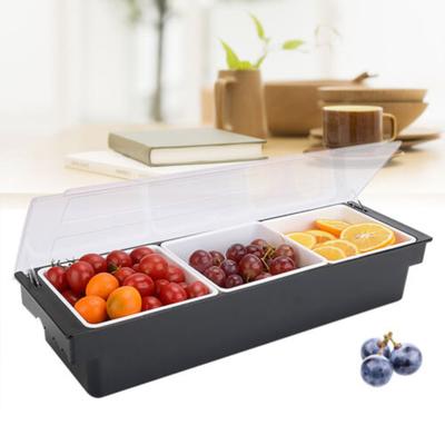Bymaocar Black Plastic Fruit Tray Box Bar Top 3 Compartment Condiment Dispenser Food-grade Material Flip Lid & Partition Design