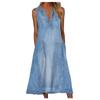 Vestito casual in denim largo e casual senza maniche con scollo a V, tinta unita, sexy e casual da donna