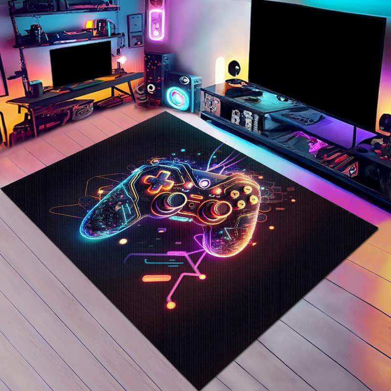 Gaming Theme RGB Effect Carpet Mat Non-Slip Rug Home Decoration for Esports Room Computer Desk Area Colorful Pattern Floor Mat