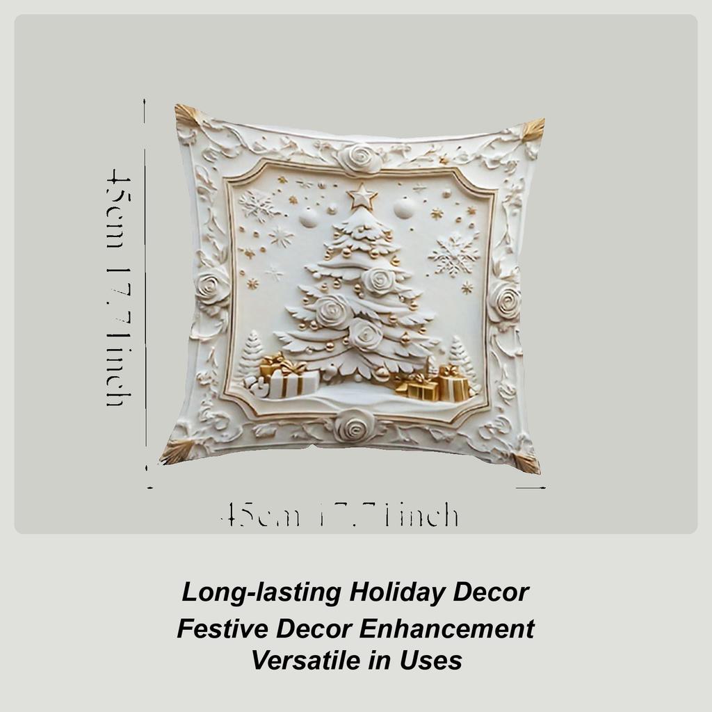 18x18 Inch Christmas Pillow Cases White Embossed Aesthetic Christmas Pillowcase 4 Pieces Christmas Couch Pillow Covers For Sofa