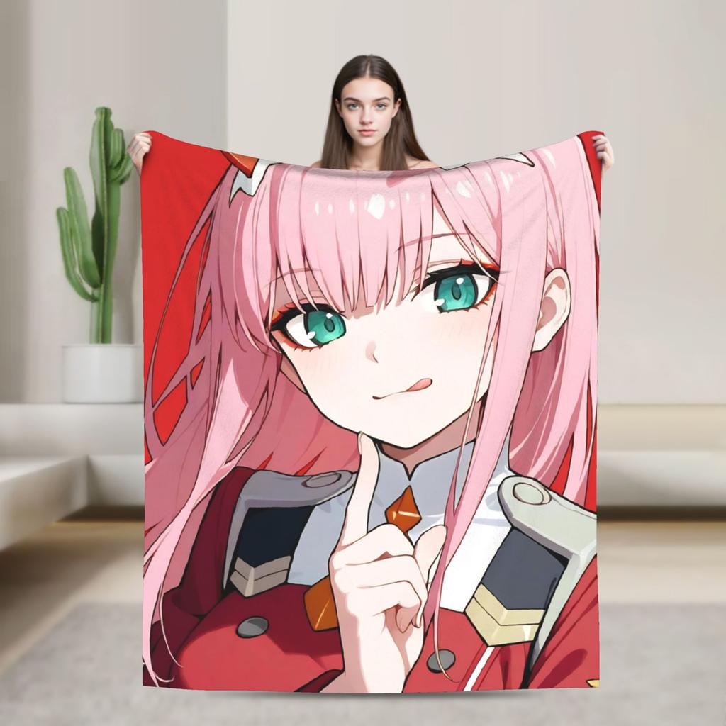 Zero Two 002 DARLING In The FRANXX Fuzzy Blankets Sexy Girl Creative Throw Blanket for Home 125*100cm Lightweight