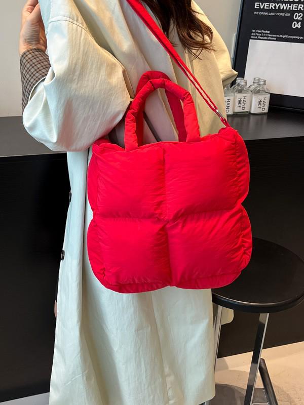 Lightweight, Fashionable Candy-Colored Down Jacket with Quilted Shoulder and Puff Crossbody Bag, Large Capacity, Solid Color