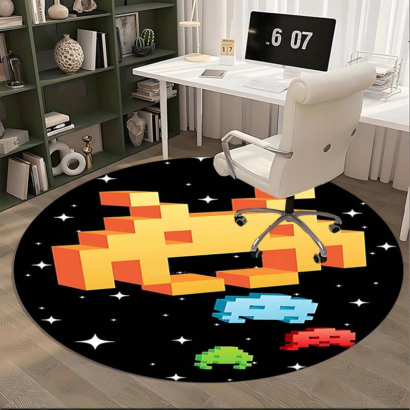 Space Invaders,Pixel Art Chair Mat Round Rug Office Carpet, Machine Washable, Non Slip, Suitable for Living Rooms, Bedrooms