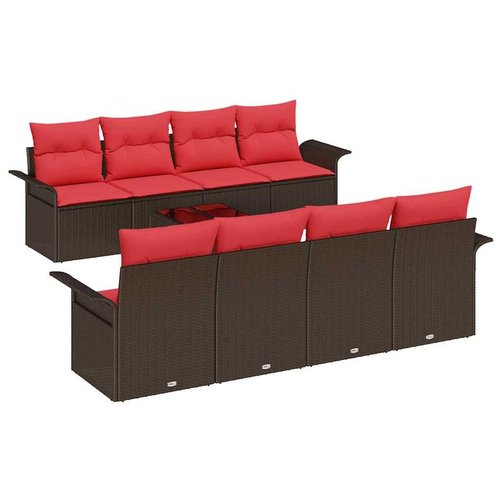 Garden Sofa Set with Cushions 9 pcs Brown Poly Rattan