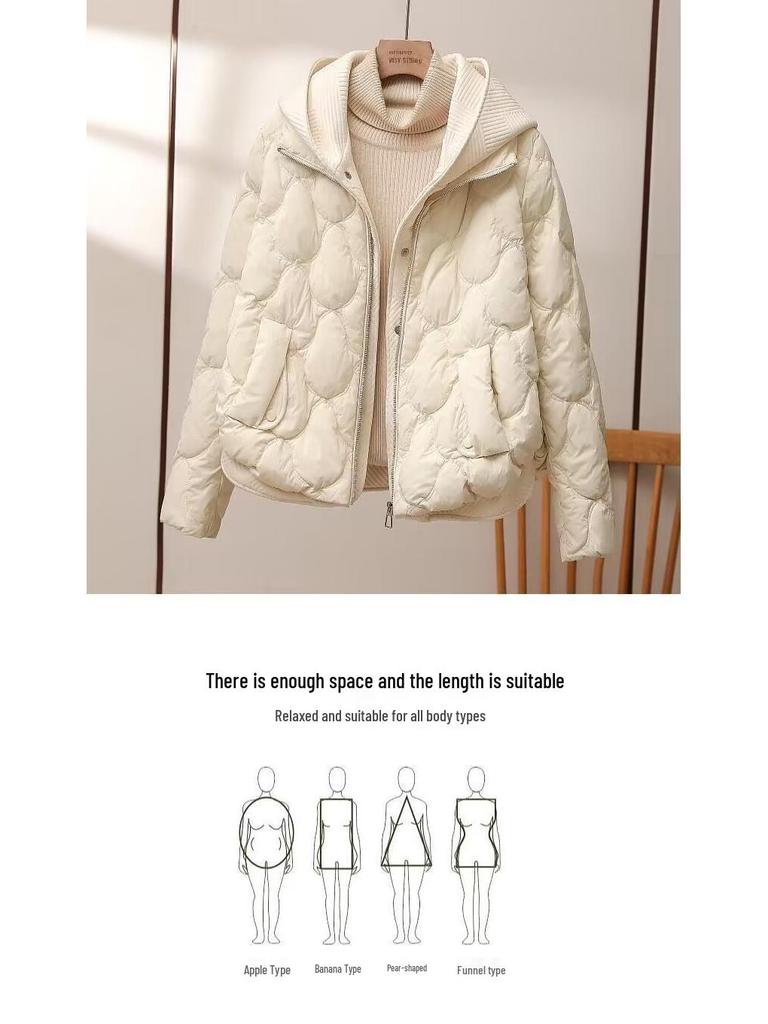 Women's Short Hooded Down Cotton Knit Jacket - Winter Korean Style Padded Coat