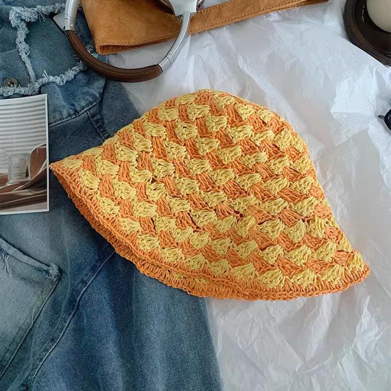 

Spring and summer new hand hook straw hat women s foldable face bucket hat casual versatile sunshade sunscreen hat M（56-58cm） помаранчевий