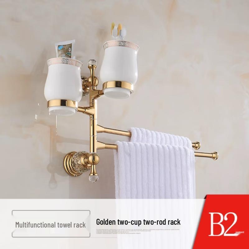 Yuzhu European Style Golden Bathroom Towel Holder with Tumblers