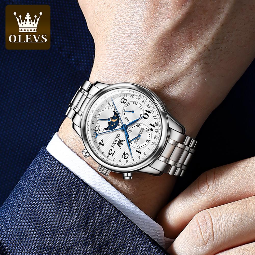 OLEVS Men's Watches Top Brand Luxury Fashion Seven Pointers Multi-functional Original Automatic Mechanical Wristwatch Moon Phase
