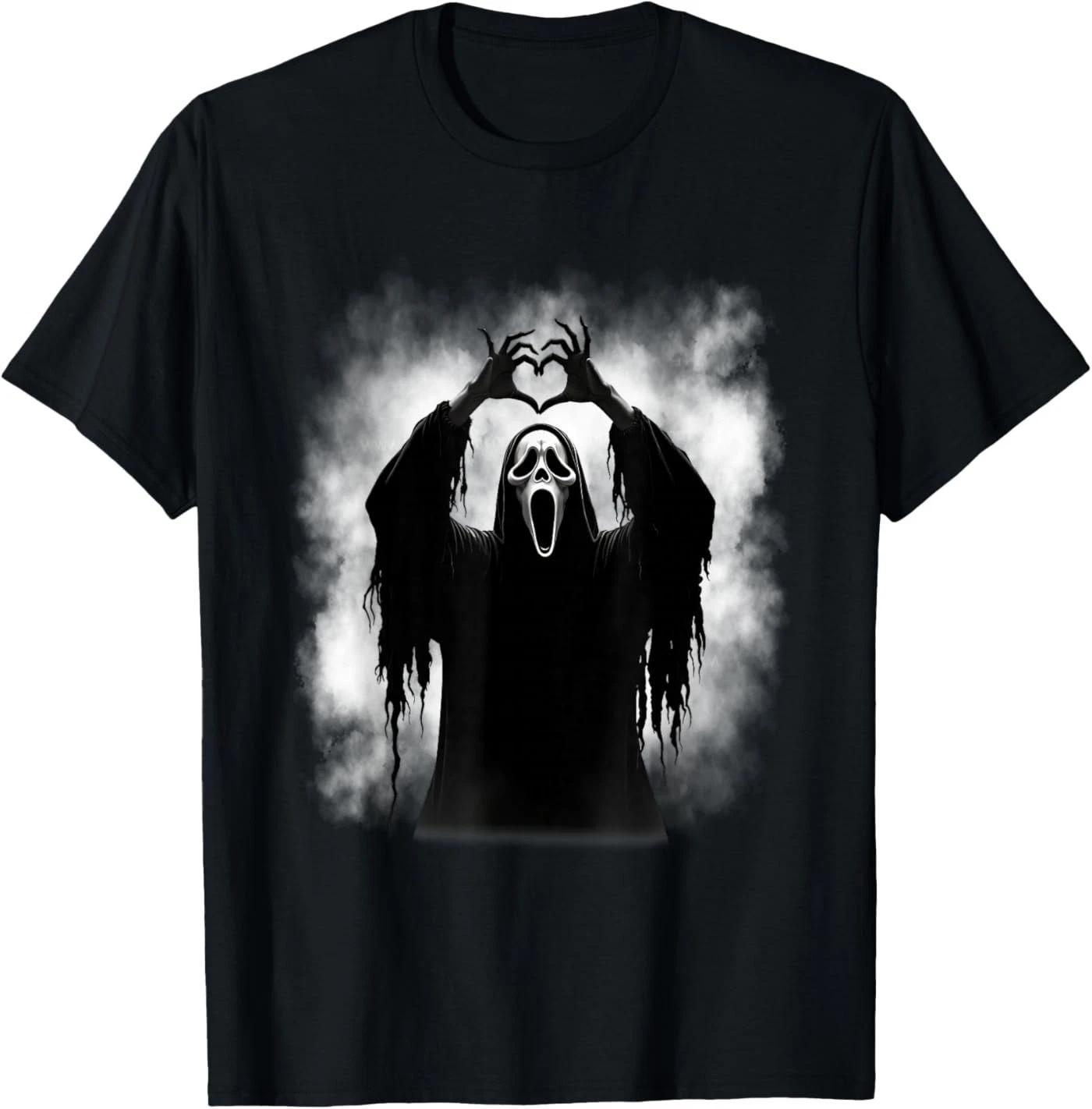 Halloween Scary Face Horror Creepy Ghost Heart Hands Spooky 100% Cotton T-shirt Mens Tees Top 4XL