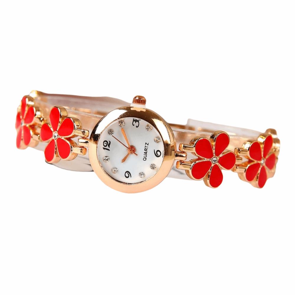 Fashionable Multi Color Women's Quartz Watch Five-Leaf Flower Small & Delicate Ladies Watch Floral Design Watch Perfect Gift