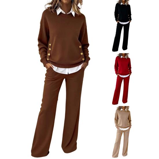 Dámský dvoudílný outfit Splicing Falešný dvoudílný mikina s límečkem a kalhoty s širokými nohavicemi Set Podzimní Ležérní Tepláková souprava Lounge set