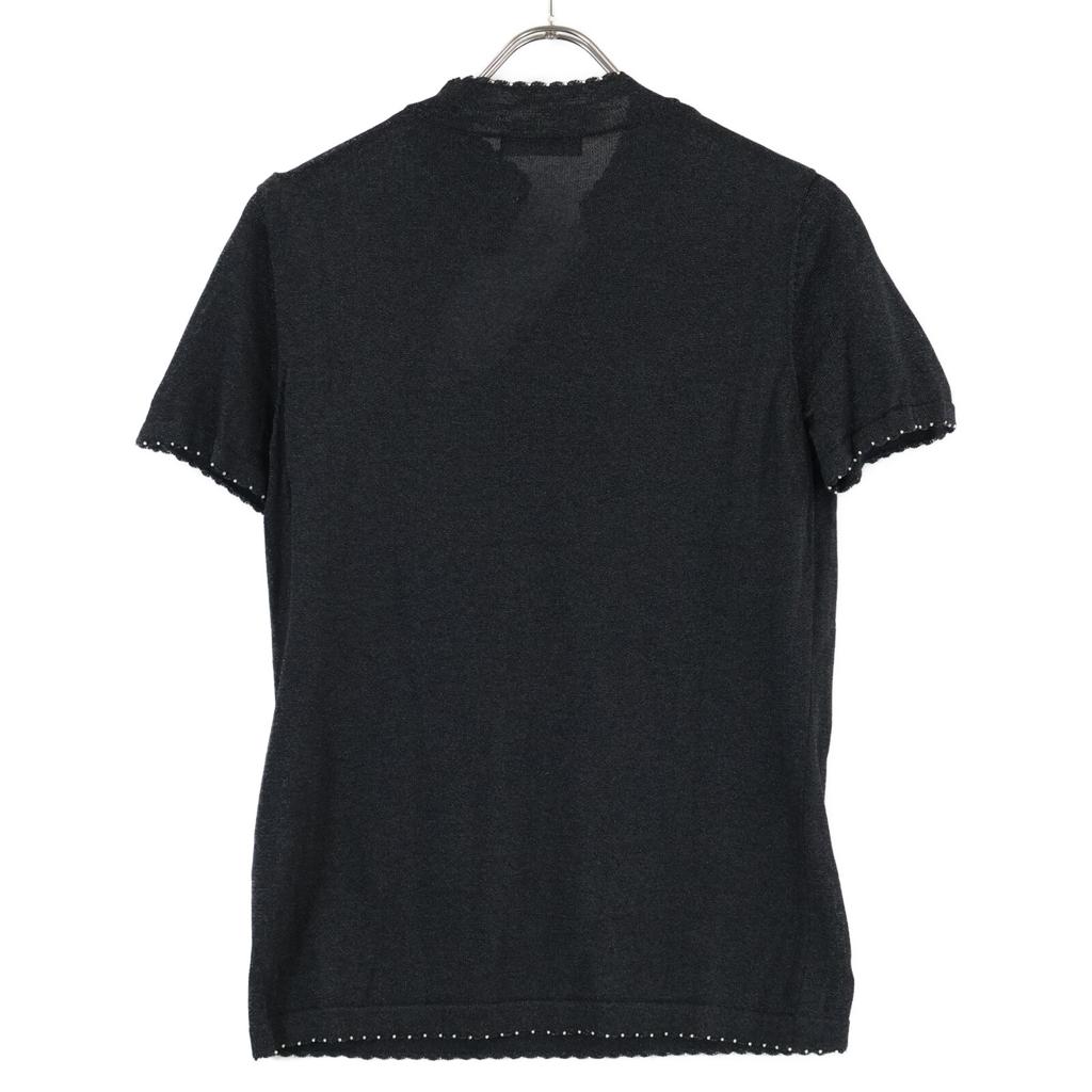 INGEBORG Flower embroidery glitter knit ensemble/ tops L Charcoal grayUsed