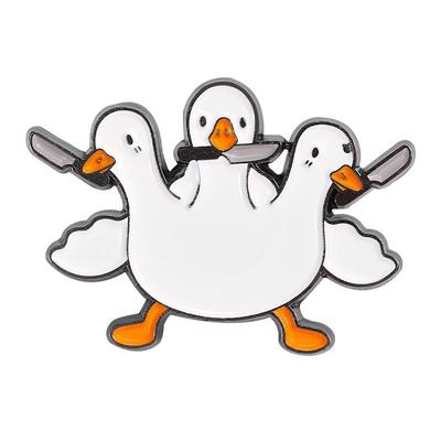 New Cartoon Bite Knife White Goose Badge Brooch Dancing Duck Shape Design Alloy Metal Brooch