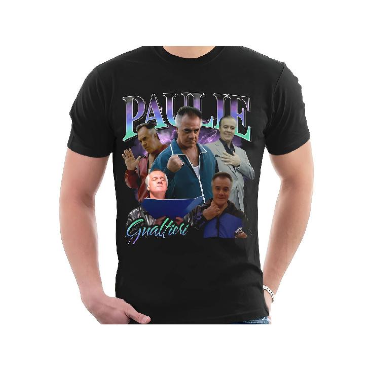 Paulie Gualtieri The Sopranos Graphic Cotton T-Shirt for Men, Casual Crew Neck, Sizes S-5XL, Black with Iconic Characters & Dynamic Print, All-Season