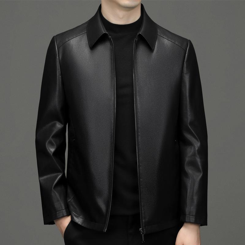 Кожаная куртка с лацканами мужская из натуральной кожи овчины зимняя новая для мужчин — фото 3