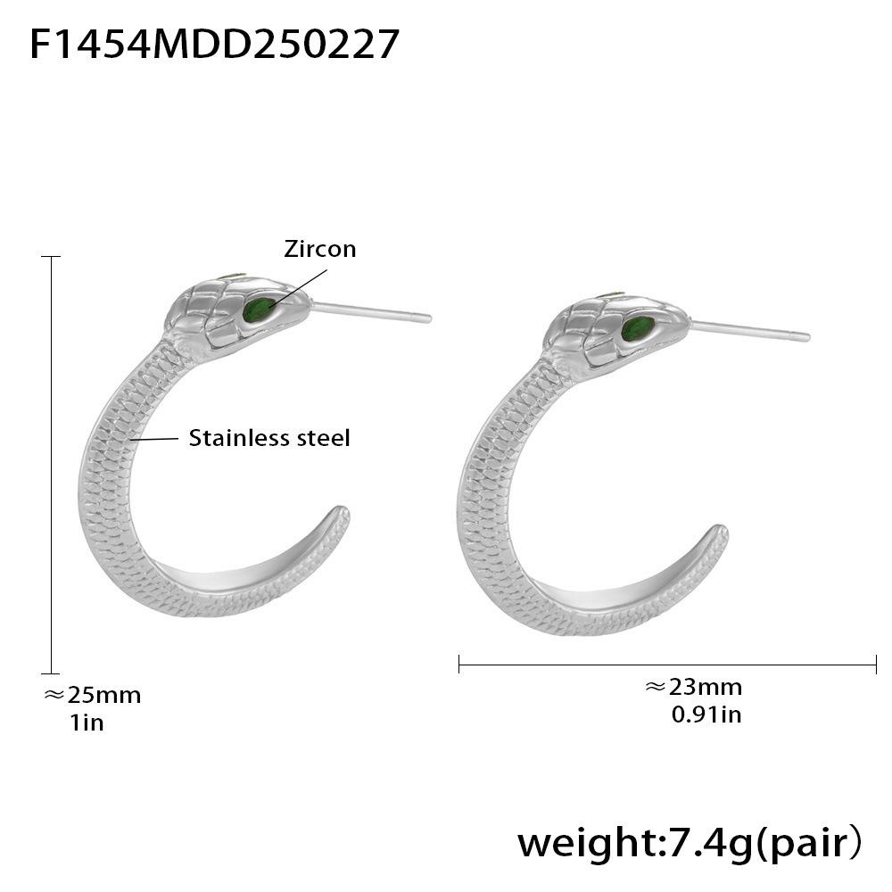 Qiong Yao Green Zirconia Snake-Shaped Eye Earrings - 18k Gold Plated Stainless Steel