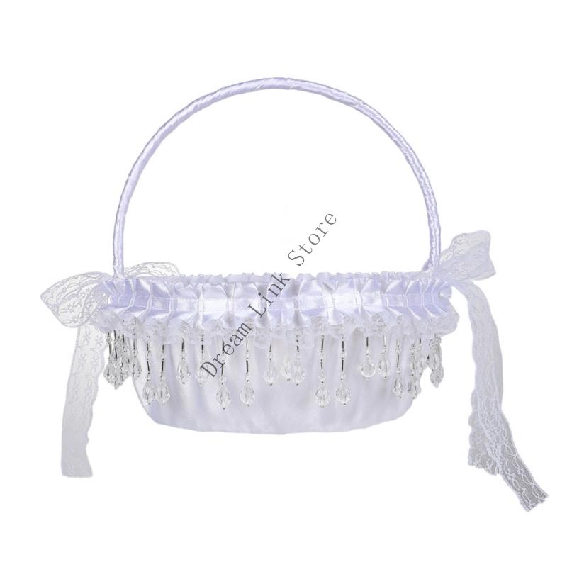 Multi Purpose White Decorative Basket For Flower Girls Lightweight Fabric And Portable Handheld Basket Decoration