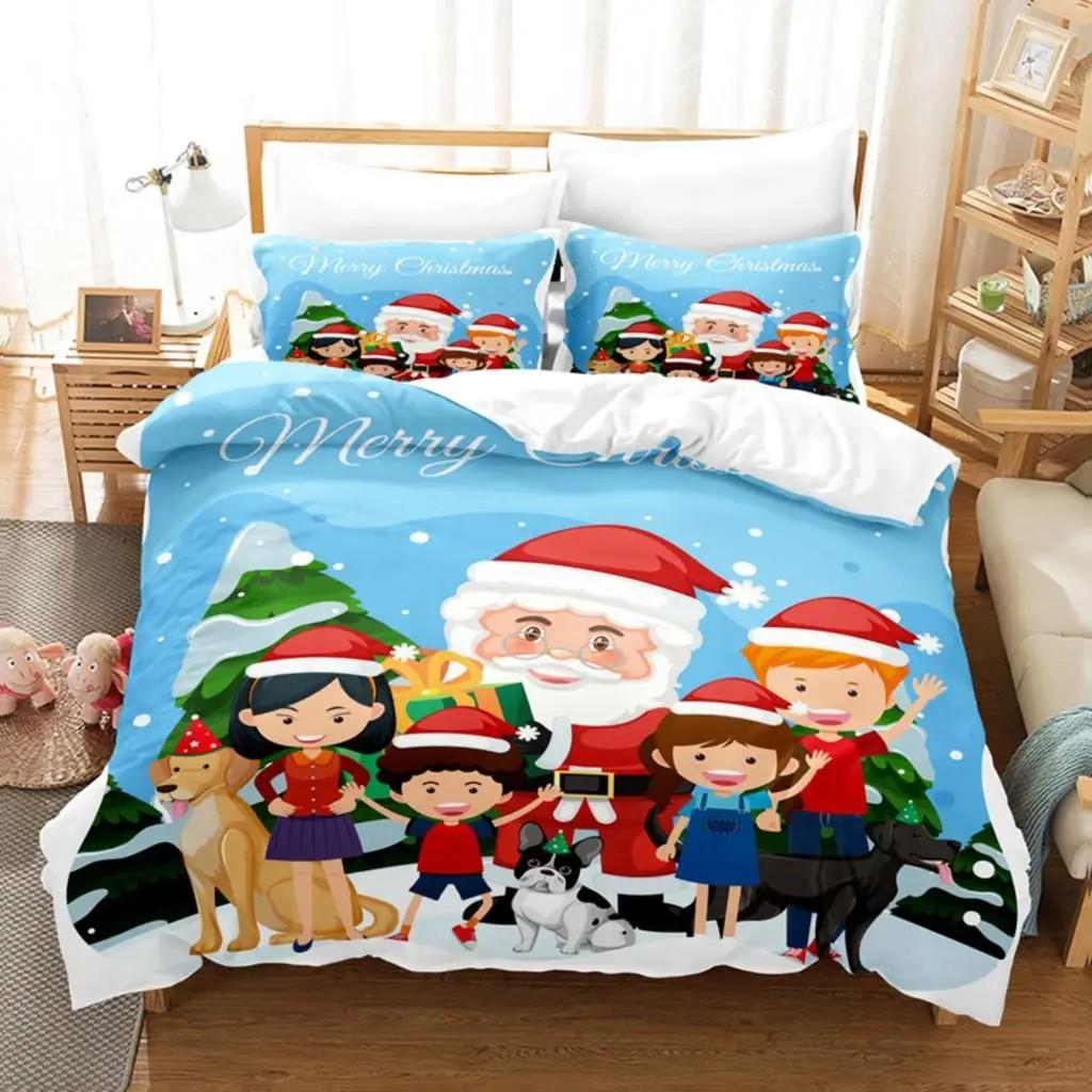 Christmas Duvet Cover Set Santa Claus Elk Children Bedding Set Holiday Gifts for Bedroom Decoration Queen King Full Size