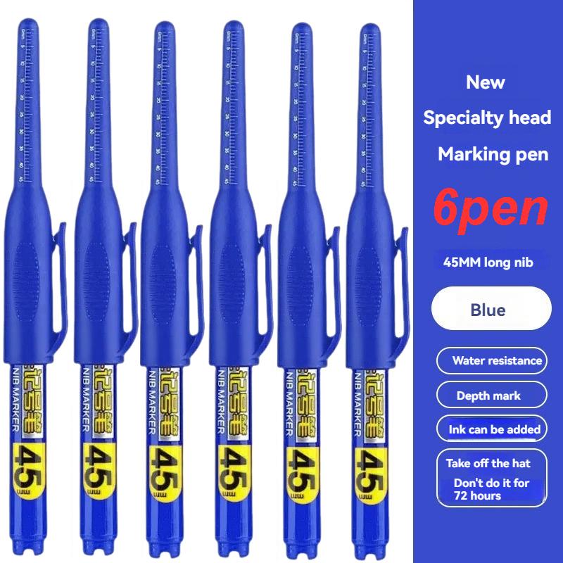 45mm Tip Waterproof Long Head Marker Pen set Quick-Dry Ink for Woodworking Construction Deep Hole Non-Toxic Black Red Blue White