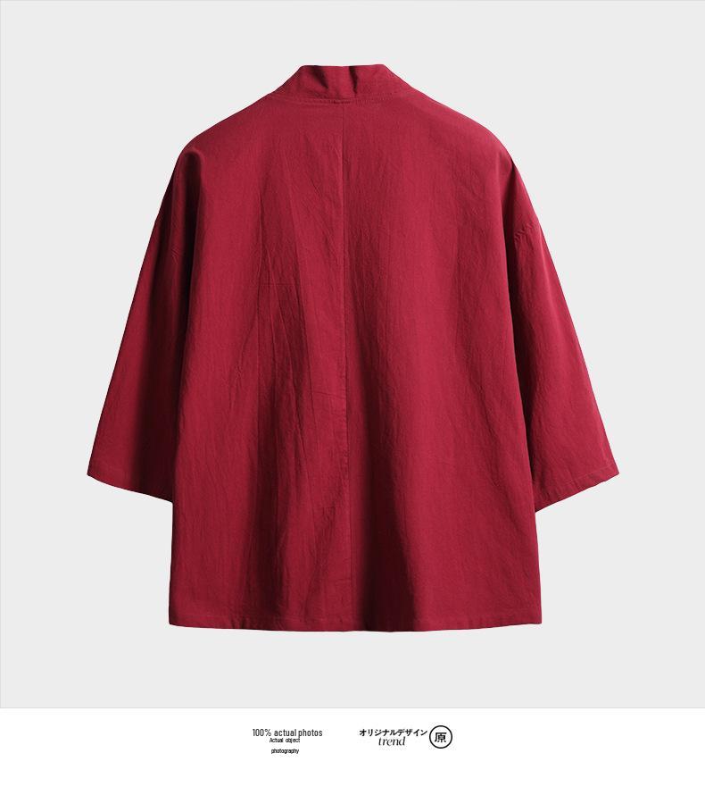 Men's Chinese-Style Trench Coat with Tie-Waist, Cape Design, Seven-Sleeve Dao Robe, and Embroidered Hanfu Details.