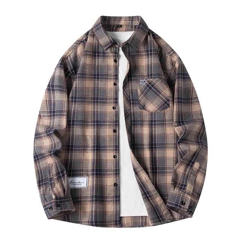 Männer Hemd Plaid Lose Straße Langarm Casual Shirt Schwarz Übergroßen Weiche Hemd Frühling Herbst