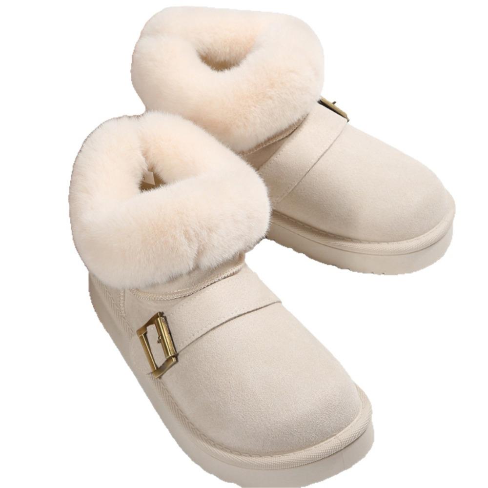 2025 Autumn/Winter New Style Thick-Soled Snow Boots for Women - Warm Short-Cut Solid Color Suede Casual Outdoor Cotton Shoes