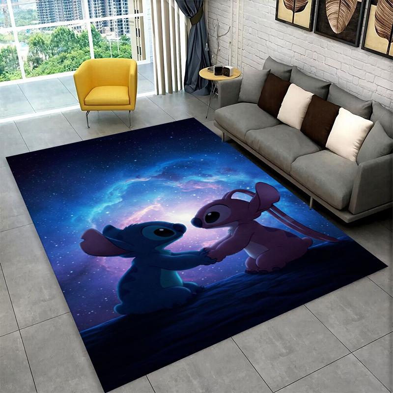 MINISO Stitch Angel Cartoon Carpet Rug for Playroom Bedroom Living Room Sofa Home Decor,kids Game Area Rug Non-slip Floor Mat