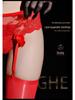 Qinghe Black Lace Garter Stockings Set - Ultra-Thin & Shiny Mid-Tube Silk Socks in Red