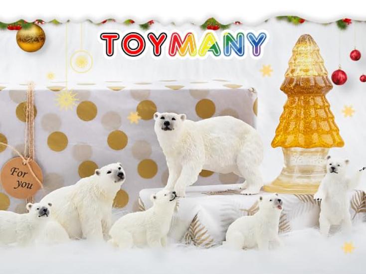TOYMANY 6-Piece Animal Figure Set, Polar Bear Figures, Parent and Child, Winter, Realistic Animal Model, Miniature Model, Popular Animal Toy,