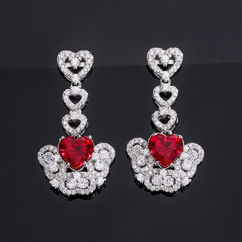 Jewelry Cross Border Zircon Necklace Earrings Vintage Red Pendant Light Luxury Love Women's