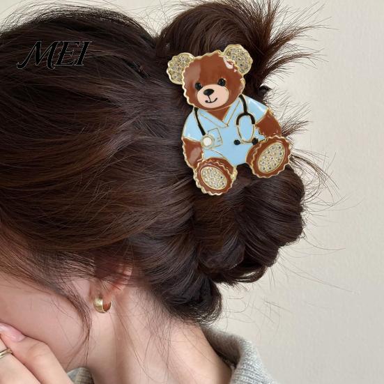 Strong Spring Hair Clip Claw, Medium Size Metal Gripper with Anti-Slip Teeth, Medical Bear Professional Style Design Shark for Medium-Long Buns