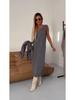 2024 Women's Solid Color Semi-High Neck Knitted Slim-Fit Long Dress Set
