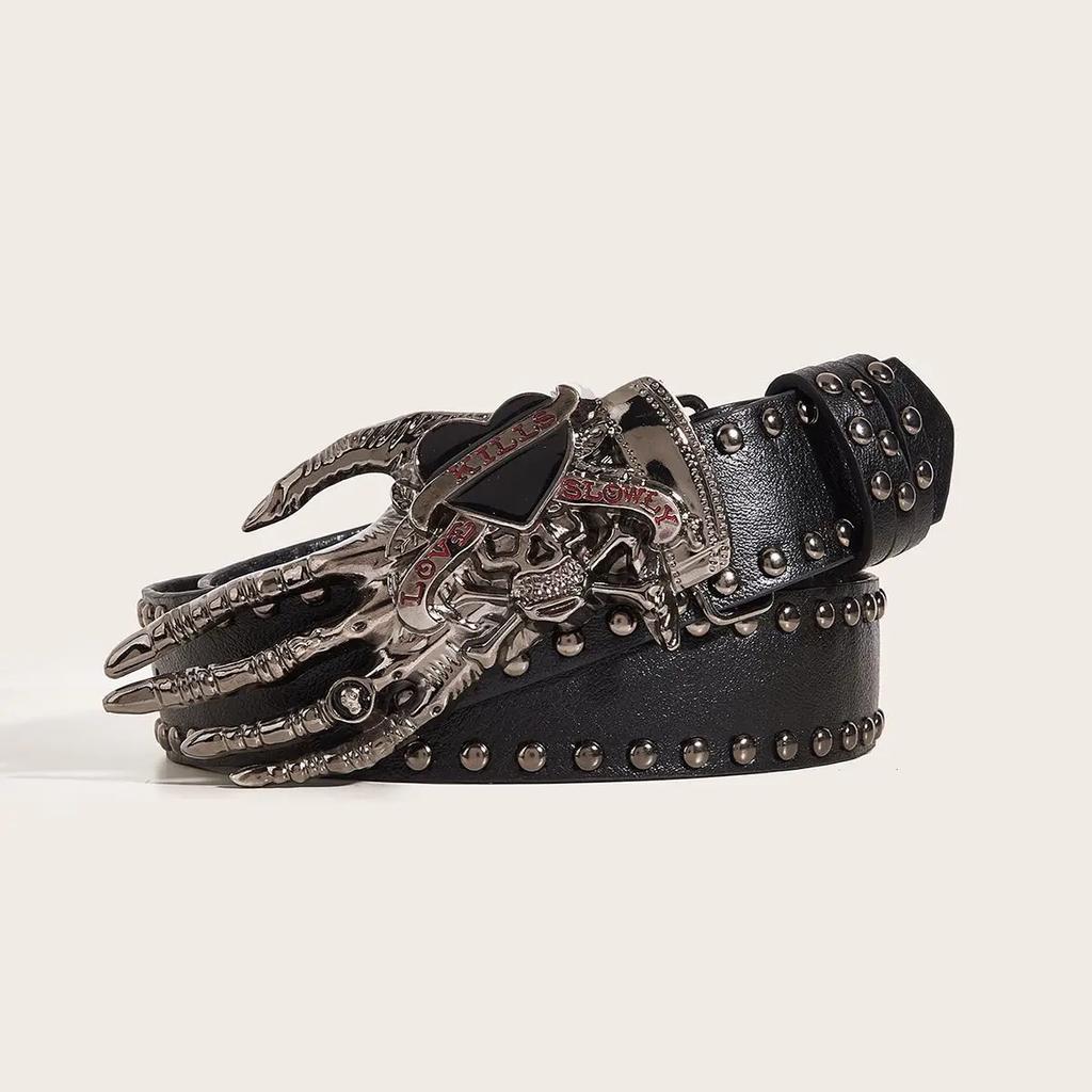 Gothic Punk Leather Y2k Belt For Women Men Metal Buckle Waist Strap Designer Luxury Female Jeans Trouser Decorative Waistband