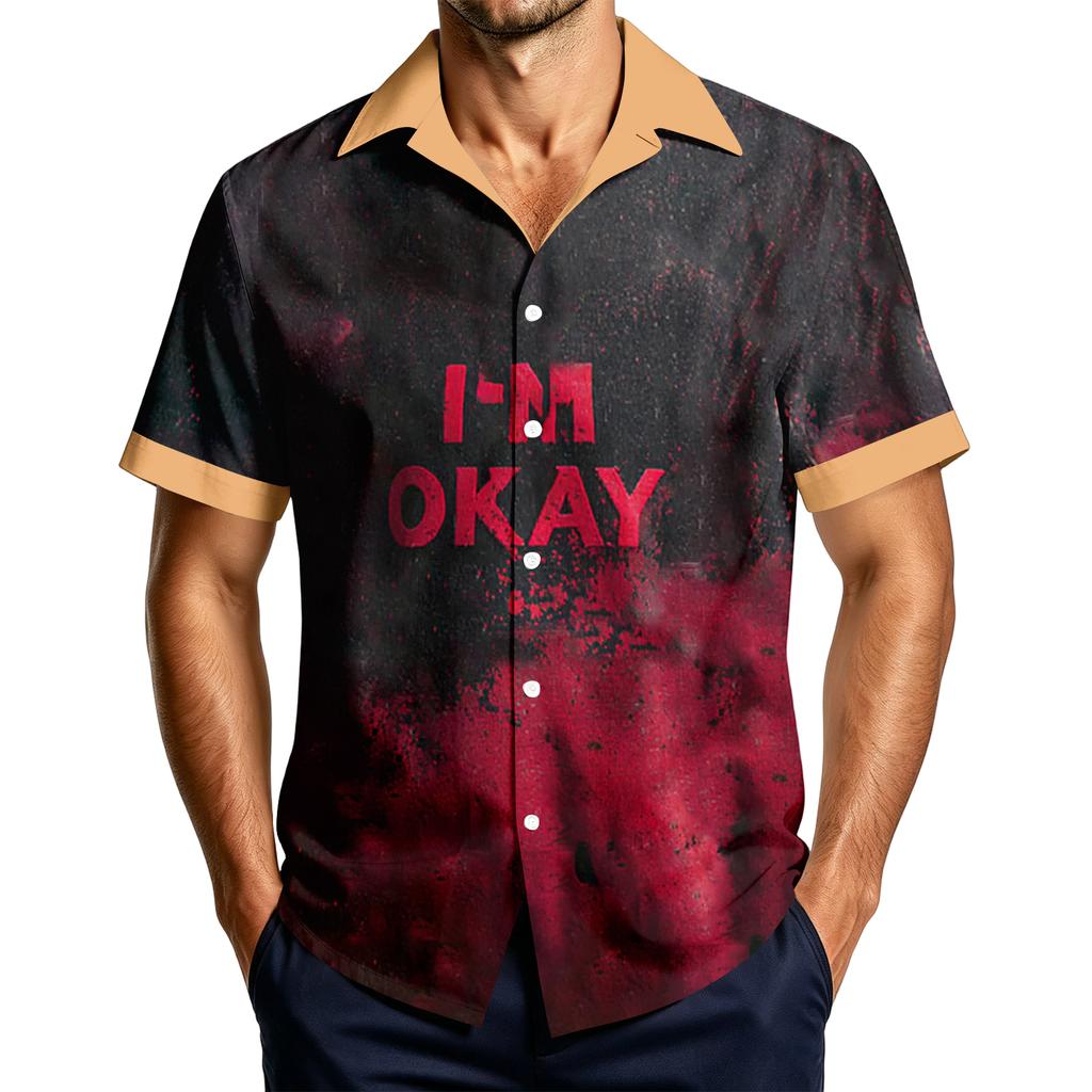 Men's Casual Short Sleeve Halloween Print Shirt