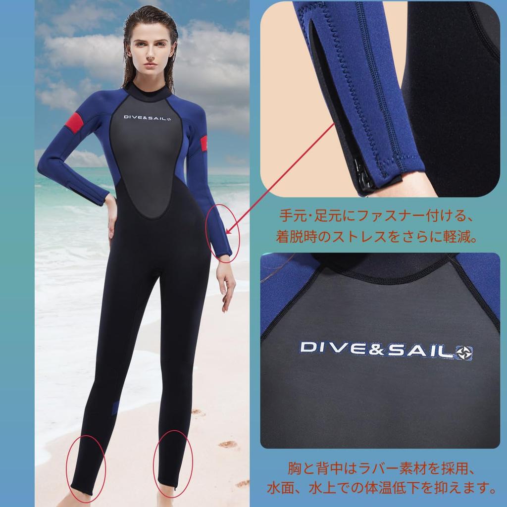 3mm Full Body Wetsuit with Back Neoprene Arm and Leg for and Skin Diving Women's Zip, Zippers, Surfing, Diving, Snorkeling, SUP,