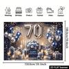 A Vibrant 2D Flat 70th Birthday Backdrop with Silver "70" Balloon Text, Polyester Fabric Holiday Decorations, and Party Supplies