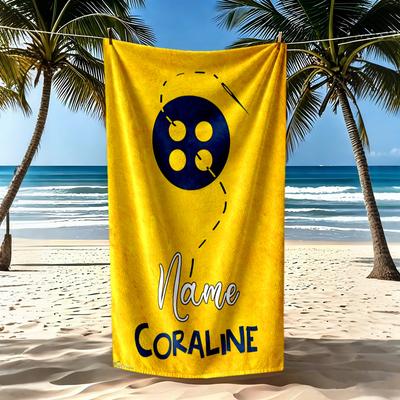 Coraline's Button Adventure Customizable Name Beach Towel Soft Durable Quick-Dry
