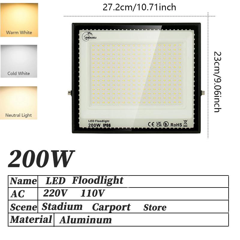 LED Floodlight Spotlight 10/20/30/50/100/150/200/300W Outdoor Lighting  Waterproof Garage Gym Street Gate Wall Lamps AC220/110V