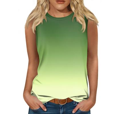 Women's Round Neck Sleeveless T-shirt, Lightweight Sleeveless Top with TRAF Print