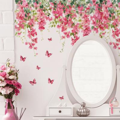 Fiori ad Acquerello Farfalla Foglie Camera da Letto Soggiorno Muro Paesaggistico Adesivi Murali