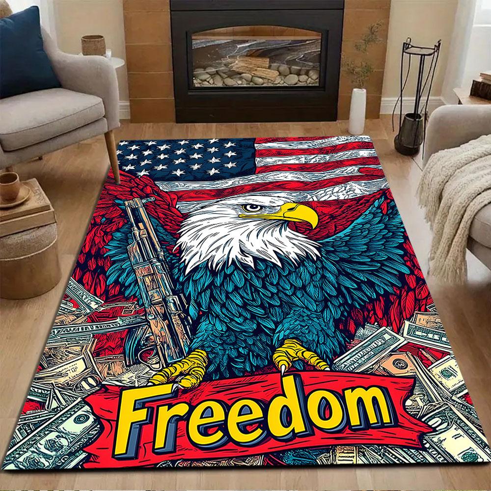 Eagle and Freedom Flag Design Patterned Carpet, Non Slip Mat Suitable for Living Room and Bedroom Sofas