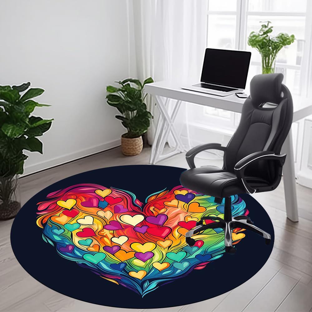 1pc Love Heart Office Round Area Rug, Indoor Mat Suitable ForOffice, Under Office Chairs Bedroom Living Room Home Decor, Room Deco T090
