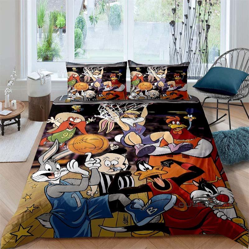 Ensemble couette et taie d'oreiller classique sur le thème du film de science-fiction Space Jam, imprimé en 3D, ensemble de literie pour enfants, décoration de chambre peut être personnalisé